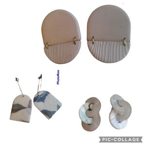 3 new pairs handmade earrings polymer clay, acrylic